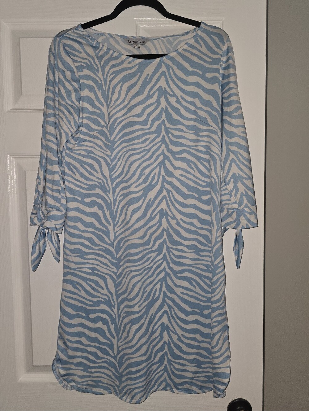 La Mer Blue Zebra-Print Long Sleeve Shift Dress